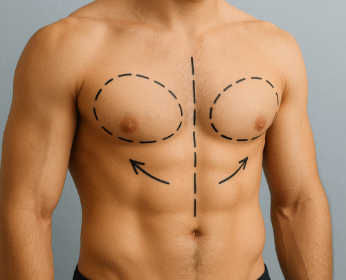Drawing guidelines for male breast augmentation in Marbella, Spain.